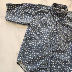 Bugle Boy boys size 7-8 year blue button-up nautical seashell seahorse casual dr